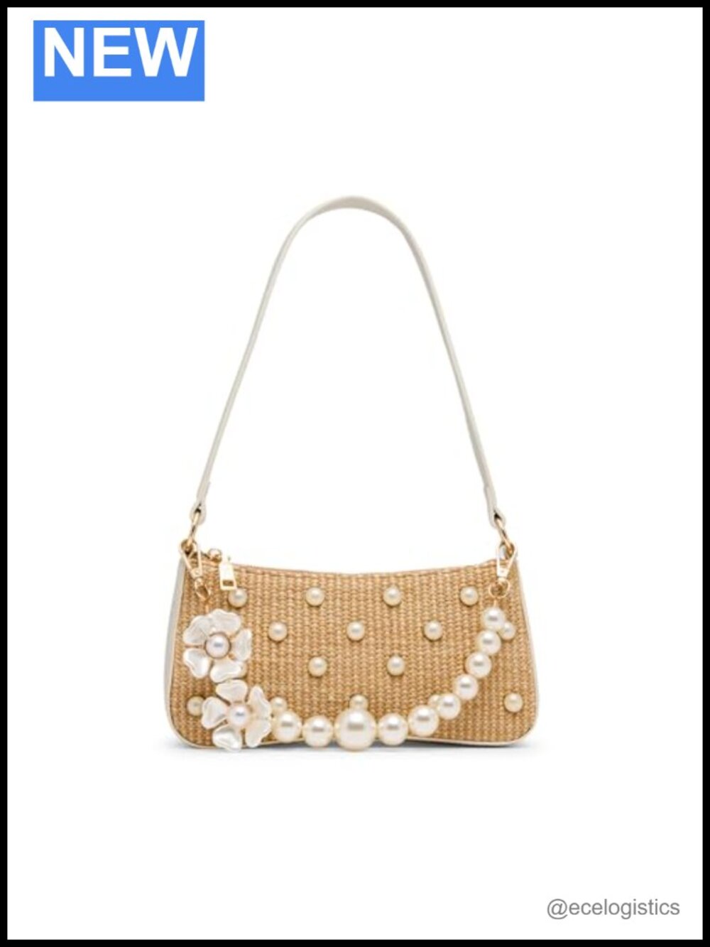 Betsey Johnson Raffia Pearl Shoulder Bag
